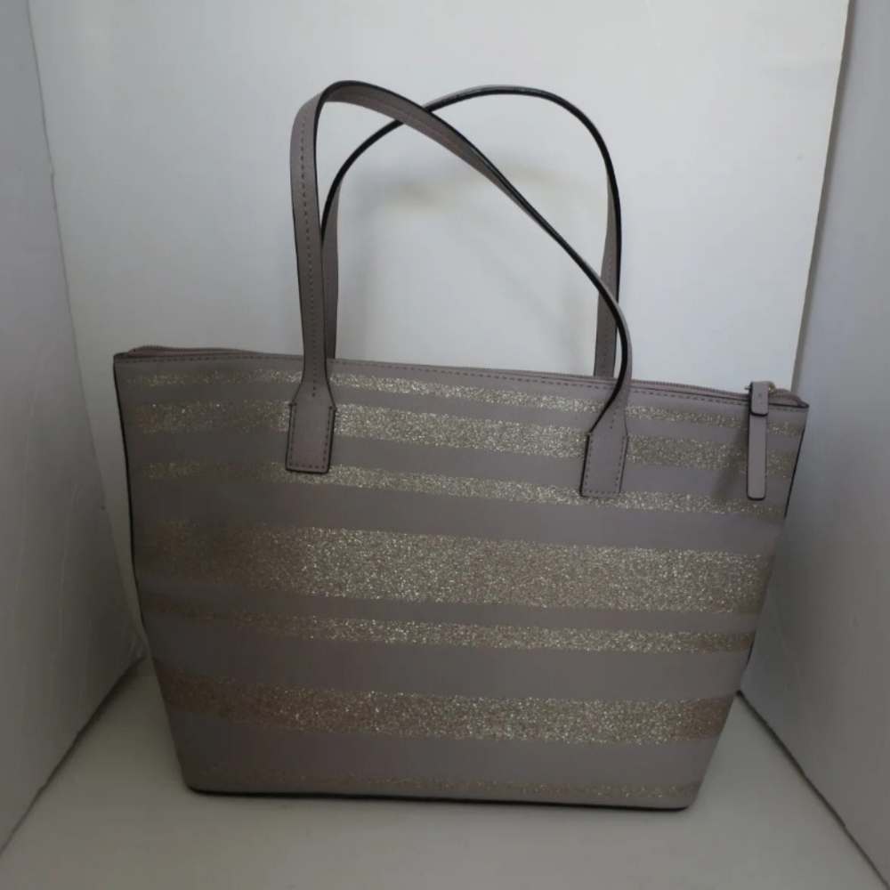 Kate Spade Haven Lane Gold Glitter Lite Purple Grey stripe Tote Shoulder Bag - Picture 3 of 6